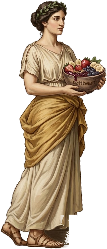 Antike Figur mit einer søftbean-Açaí-Bowl